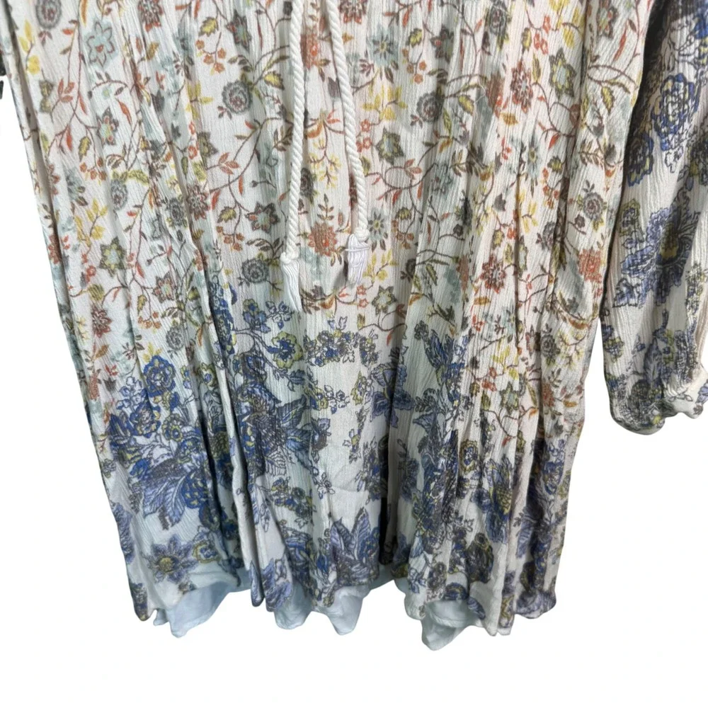 Free People Lucky Loosey Dress Womens Medium Ivory Floral Boho Peasant Cottage